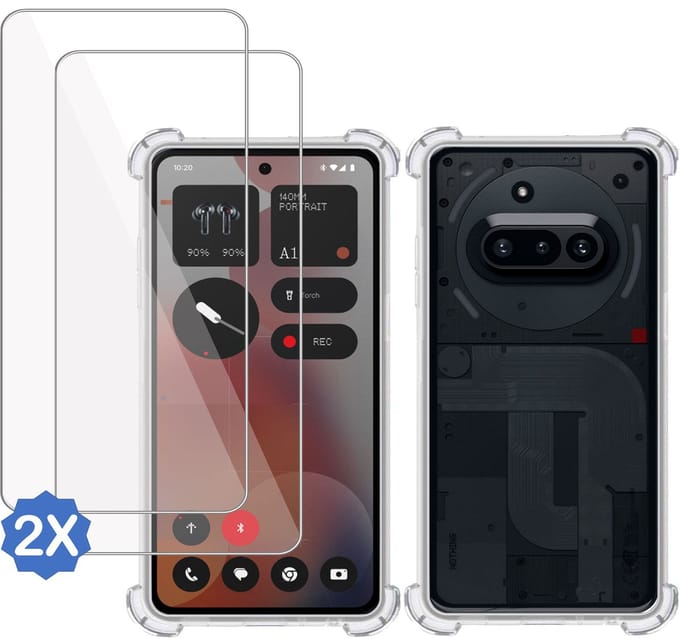 TechNow Hoesje + 2x Screenprotector geschikt voor Nothing Phone (3a) – Hoesje Screenprotector - Tempered Glass - Extreme Shock Case Transparant