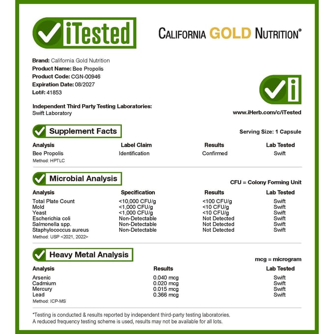 California Gold Nutrition - Bee Propolis 2X - 500 mg - 240 capsules