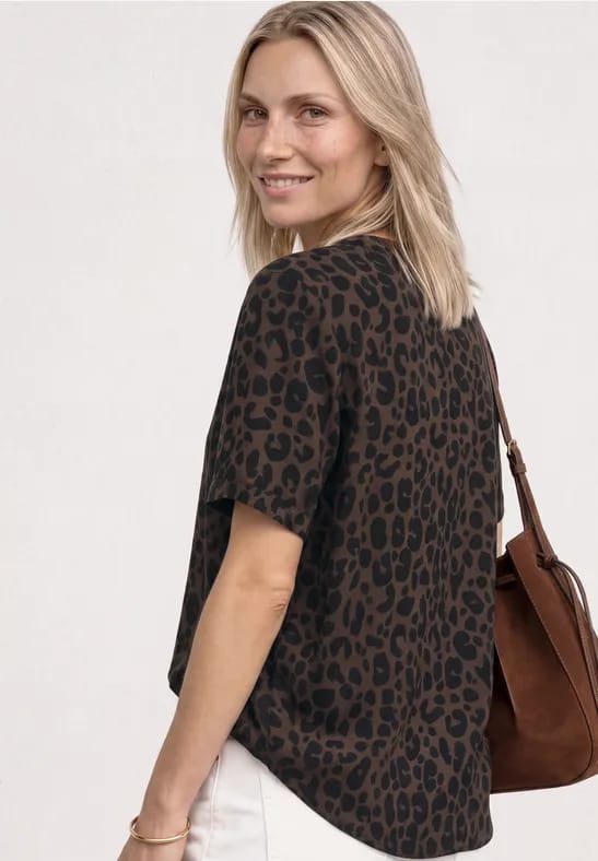 Blouse shirt met gespleten hals en print