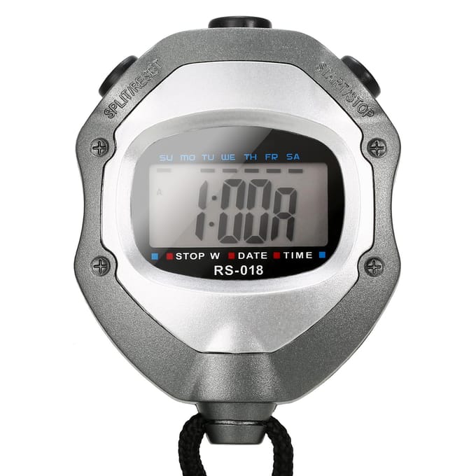 Waterdichte stopwatch Digitale handheld LCD Timer Chronograaf Sportteller met riem om te zwemmen grijs