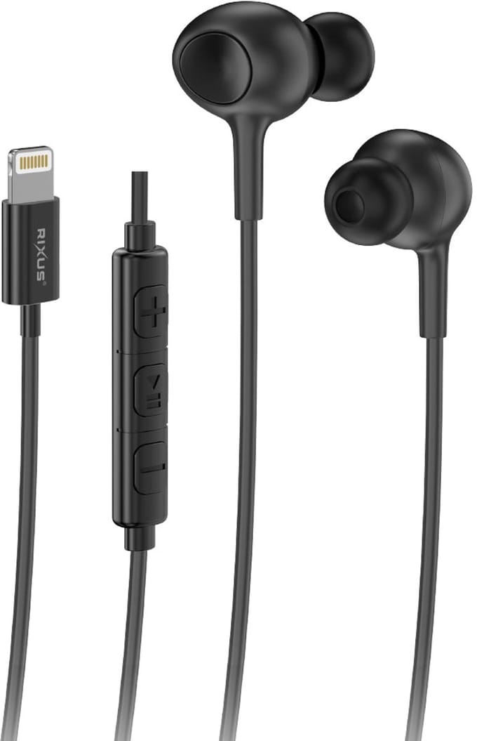 Rixus - Lighting Bedrade Oordopjes Met Microfoon voor IPhone - Ipad - iPod - Zwart