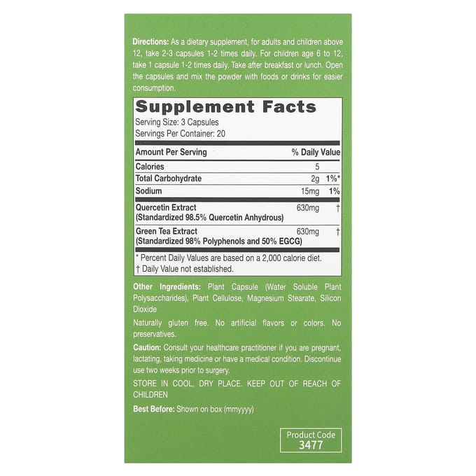 CATALO, Formule Défense Poumons avec Quercétine et Extrait de Thé Vert, 60 Capsules Végétales