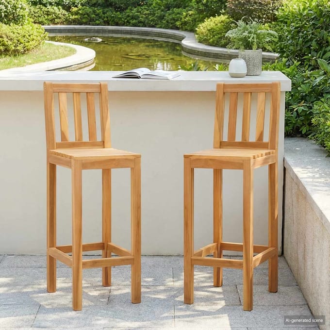 vidaXL - Barkruk - 2 - st - Naturel - Massief - Teakhout