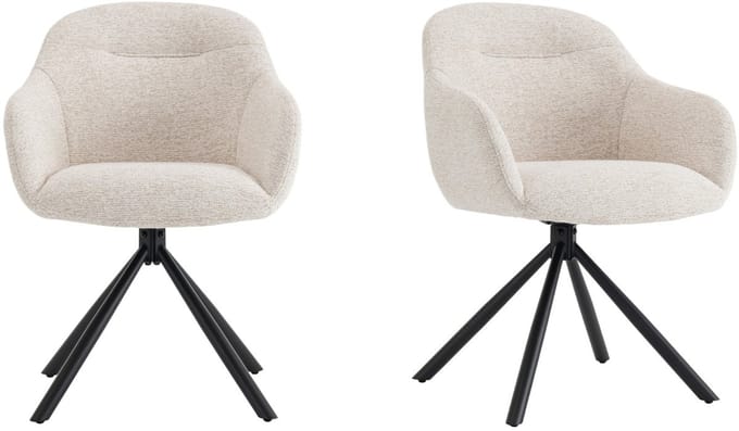 Draaibare Eetkamerstoelen met armleuning - Hush - Beige / Zwart - Set van 2