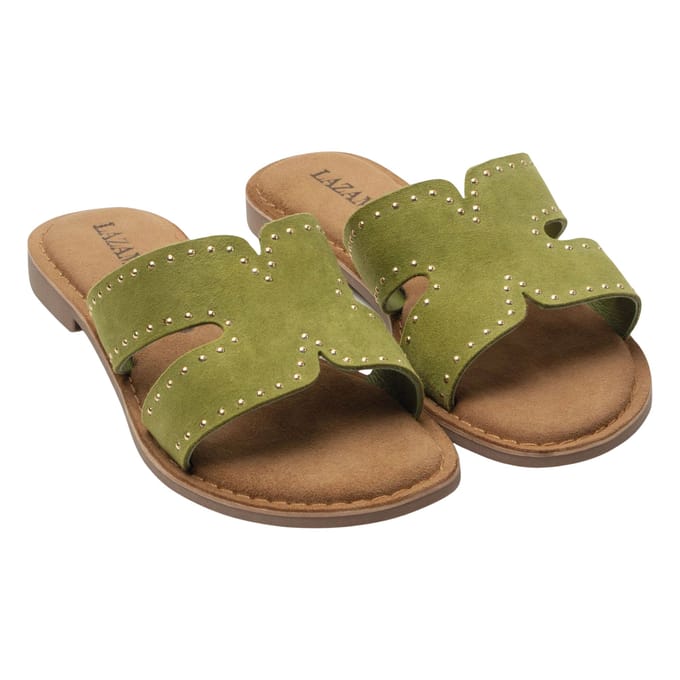 Lazamani Lina Small Studs Slippers - Dames - Groen - Maat:41