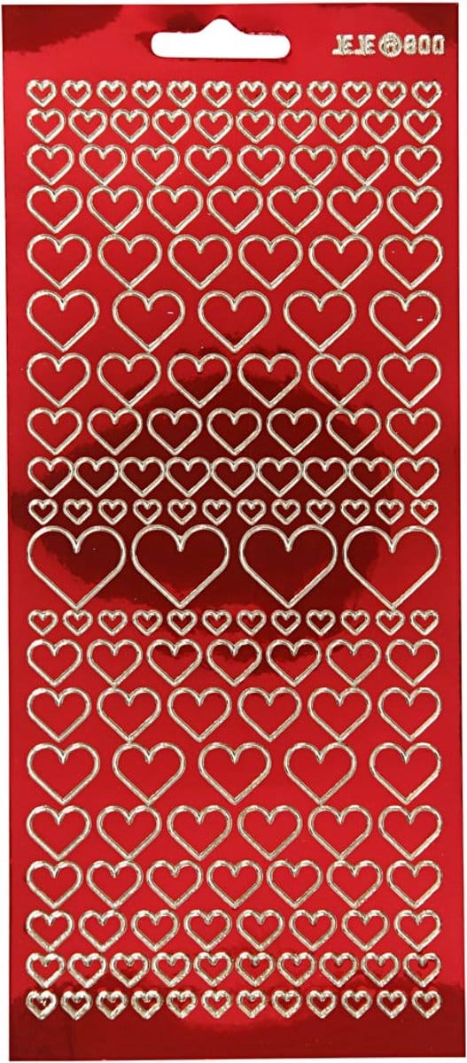 Stickers, harten, vel 10x23 cm, transparant rood, 1 vel