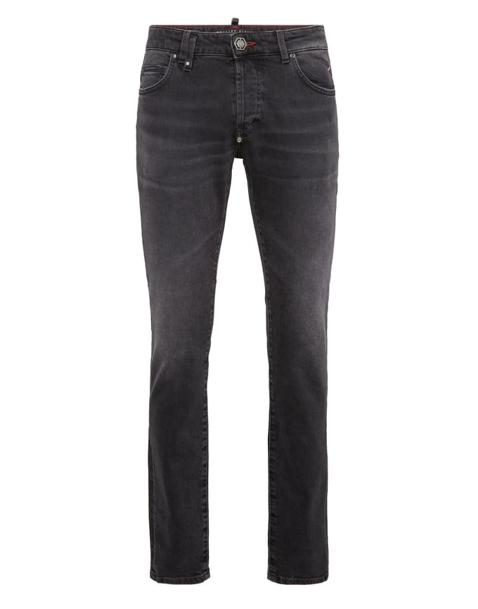 Super Straight Cut Jeans With Monogram Patches