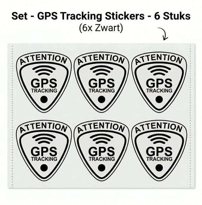GPS Tracking Stickers Zwart – Premium Beveiligingsstickers – Set van 6 – 2,7 x 3 cm