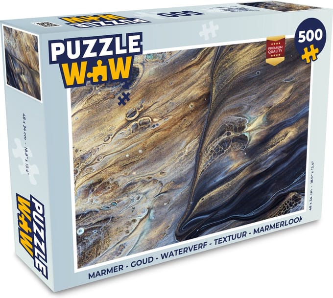 Puzzel Marmer - Goud - Waterverf - Textuur - Marmerlook - Legpuzzel - Puzzel 500 stukjes