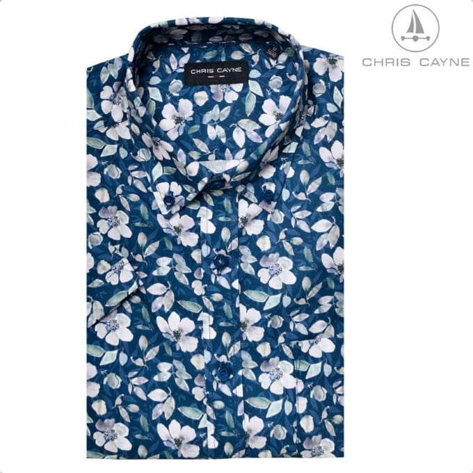 Blouse 1067 blauw bloem print KM Chris Cayne - maat M