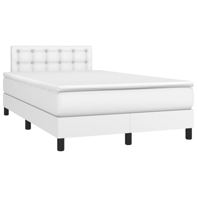 vidaXL - Boxspring - met - matras - en - LED - kunstleer - wit - 120x200 - cm