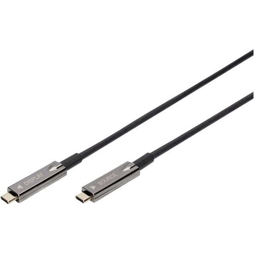 Digitus AK-330160-100-S USB-C-displaykabel USB 3.2 Gen2 USB-C, USB-C stekker 10.00 m Zwart Flexibel, Afgeschermd, Met USB