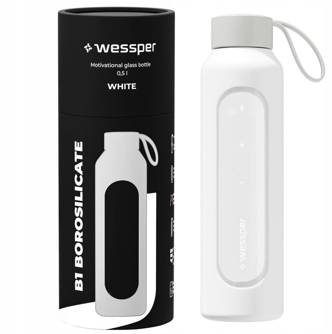 Glazen Motivatiefles 500ml – Duurzame Waterfles in Wit