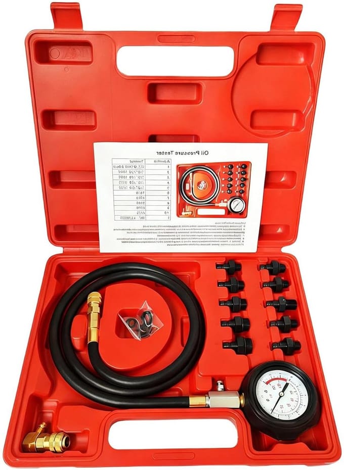 Oliedrukmeter Set - Brandstofdrukmeter Motor - Motor Diagnose - Dual Scale 140 PSI - 3 Inch Wijzerplaat - Zwart