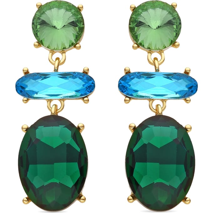 Boucles d'oreilles - LUXENTER - Mekon - Plaqué or 18k - Cristal vert - 56,5 mm jaune