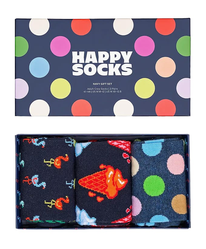 3-Pack Unisex Funky Design Cadeausokken Set - Marineblauw