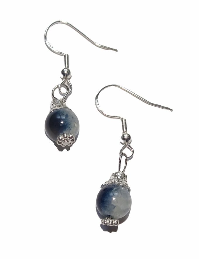 Zilveren Oorhangers Kristal Bal Donkerblauw