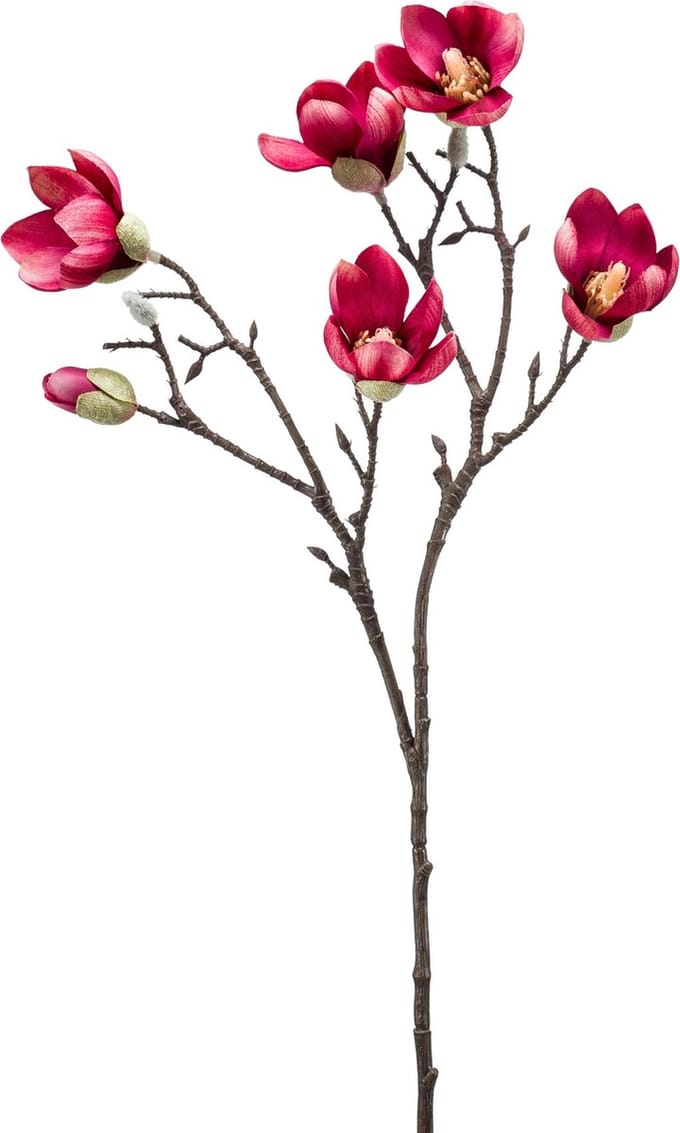 Emerald - Kunstbloem Magnolia mini 65cm donkerroze - Kunstplant voor binnen
