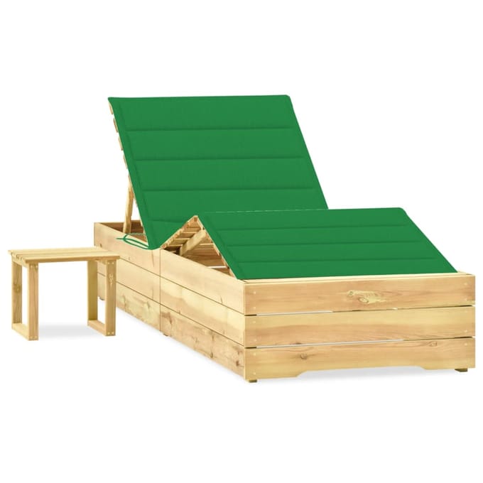 vidaXL - Ligbed - met - tafeltje - en - kussen - geïmpregneerd - grenenhout