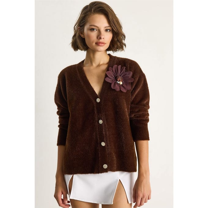 Geborduurd V-hals Knopen-Op Cardigan