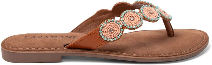 Lazamani - Luna Dames Slippers Leer Peach - Maat 38