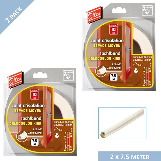 Ellen tochtband - P-profiel - 10 x 5 mm - 15 mtr - Wit