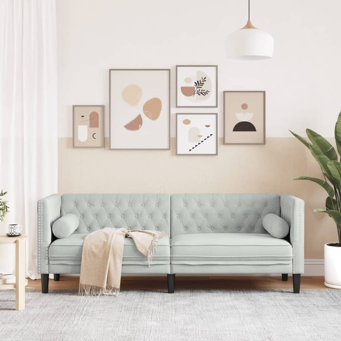 vidaXL - Driezitsbank - Chesterfield-stijl - met - bolsters - fluweel - lichtgrijs