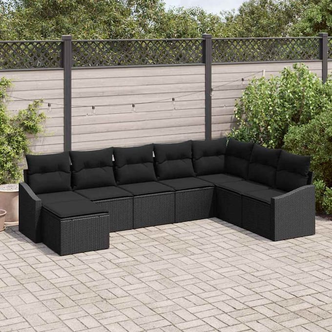 vidaXL Bankstel 8 st Zwart poly rattan