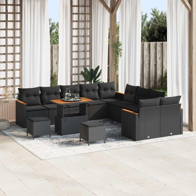 vidaXL - Tuinbank - Set - 13 - st - Zwart - poly - rattan