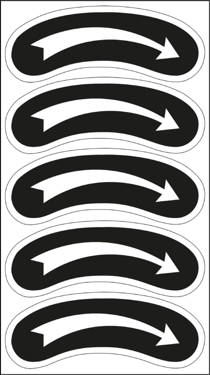 Pijl sticker draairichting rechts, zwart wit 62 x 18 mm - 5 per vel