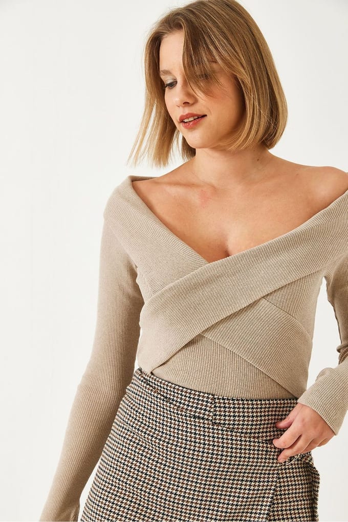 Strapless Geribbelde Textuur Blouse