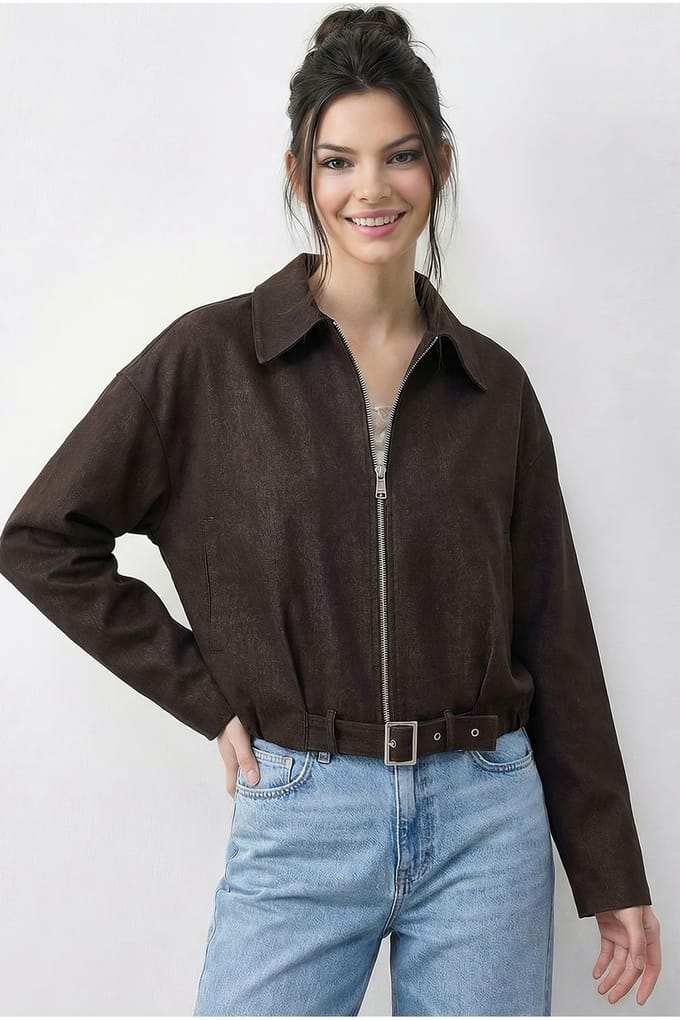 Oversized Denim Bomberjack met Riem