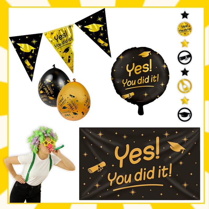 Feestpakket | You did it! | 7-delig | Decoratie | Vlaggen | Ballonnen