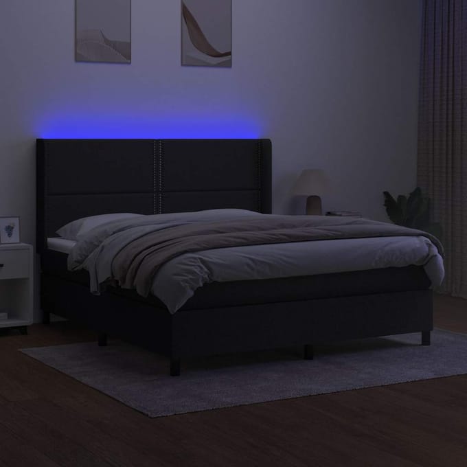 vidaXL - Boxspring - met - matras - en - LED - stof - zwart - 180x200 - cm