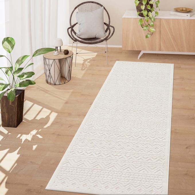 Binnen- en buitentapijt Eetkamer Weerbestendig Balkon Effen kleuren 3D Boho Scandi Design 80 x 250 cm Rechthoek 80 x 250 cm Rechthoek beige