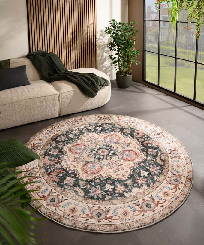 Rond vintage buitenkleed - Valenca Fino groen/rood 115