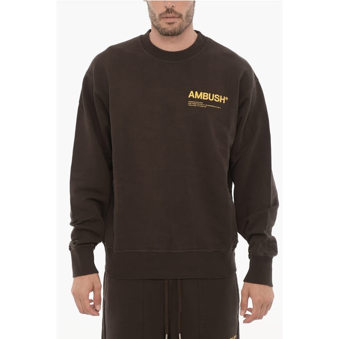 Fleece katoenen WORKSHOP sweatshirt met ronde hals in bruin