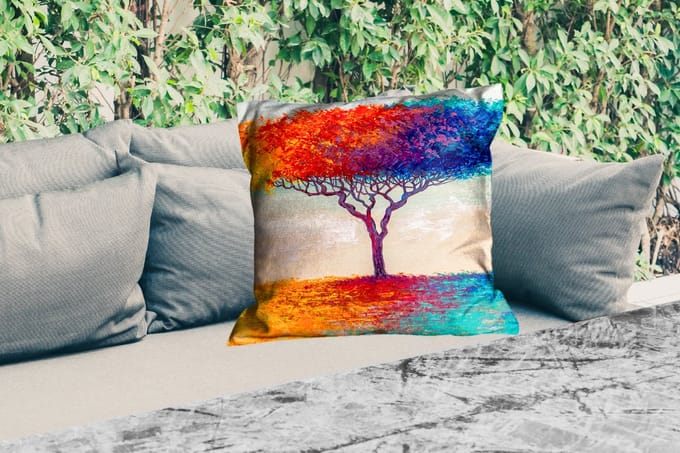 Sierkussen Buiten - Schilderijen - Olieverf - Boom - Regenboog - 60x60 cm - Weerbestendig
