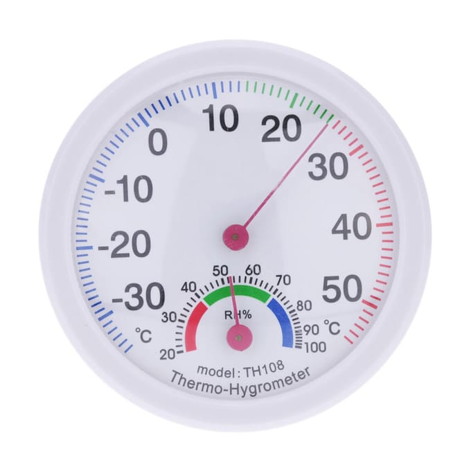 Binnen analoge thermometer hygrometer temperatuur vochtigheidsmeter kunststof wit
