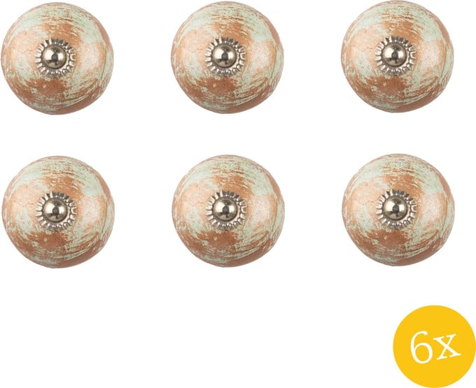 Clayre & Eef Deurknop set van 6 stuks Ø 4x4 cm Bruin Keramiek Rond Meubelknop
