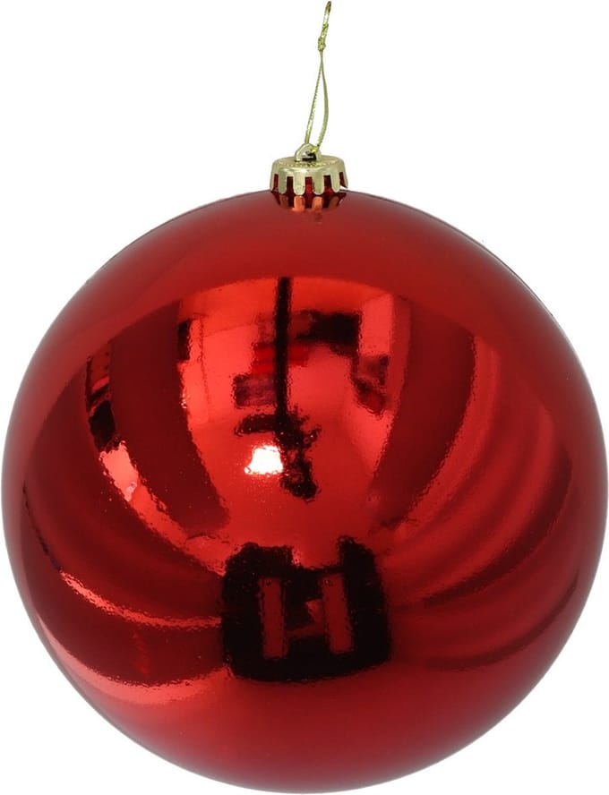 Gerimport Grote decoratie kerstbal - rood - 15 cm - kunststof - glimmend - kerstversiering