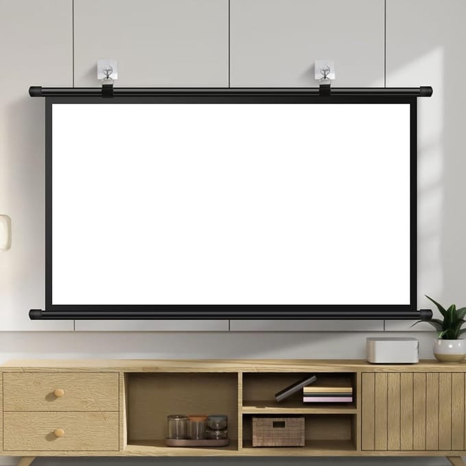 Projectiescherm - Rolbaar Scherm - Thuisbioscoop Creëren - Wit Glasvezel - 60 Inch - Zwart