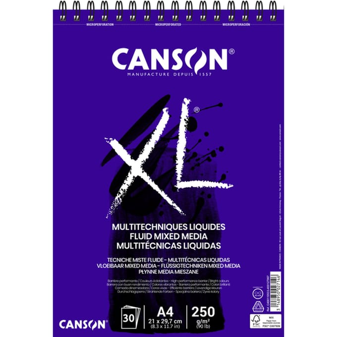 Tekenblok Canson XL Fluid Mixed Media A4 30vel 250gr