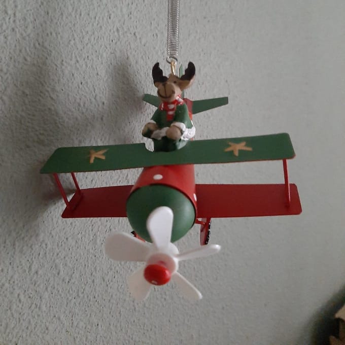 Springveer kerst-rendier in vliegtuig
