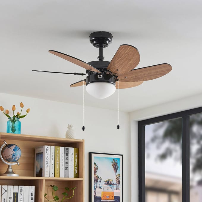 Lindby plafondventilator Minja, zwart, stil, 78 cm, E14