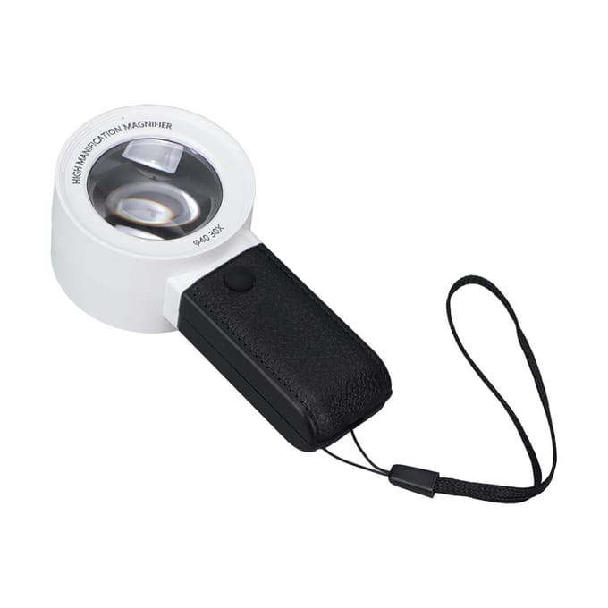 Verlichte Vergrootglas Handheld 30x Vergroting 3 LED Lampjes 1 UV Lamp Multifunctioneel Zak wit