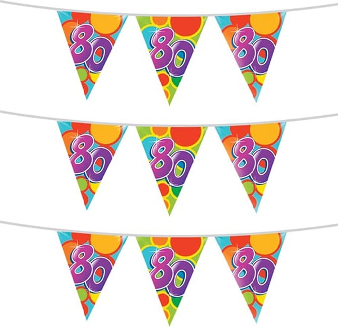 Haza Vlaggetjes 80 jaar - 3x stuks - leeftijd verjaardag - plastic 10m