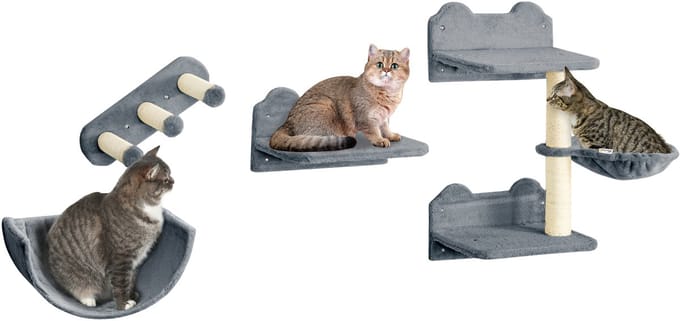 PawHut-Katzen Kletterwand-Spanplatte, Polyester-40L x 28B x 73H cm-Grau