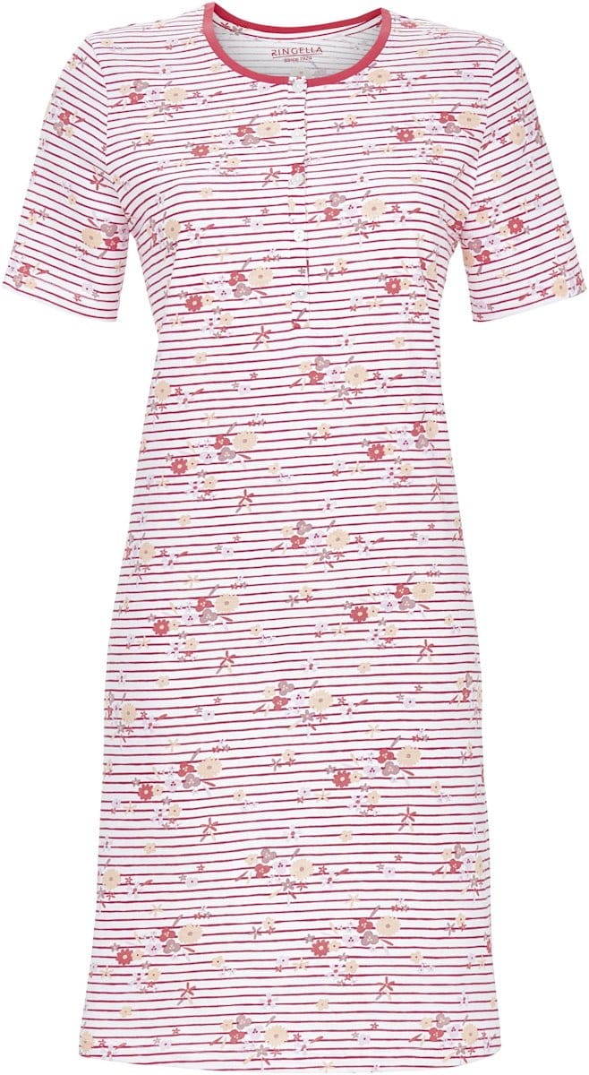 Katoenen bloemen nachthemd rood - Rood - Maat - 48