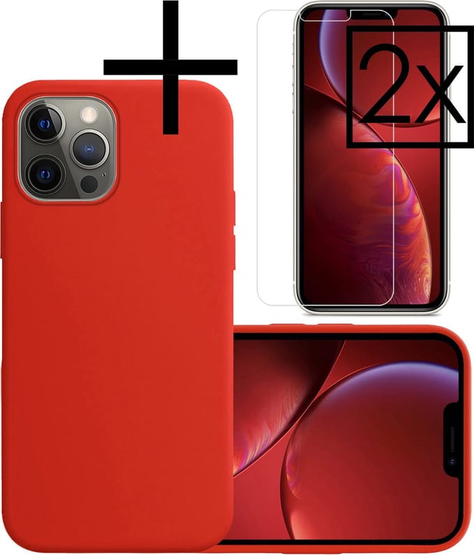 Hoesje - Met 2x Screenprotector - Geschikt voor Apple iPhone 13 Pro Max - Sterk & Shockproof - Back Cover - Siliconen Case - Telefoon Hoes - Rood